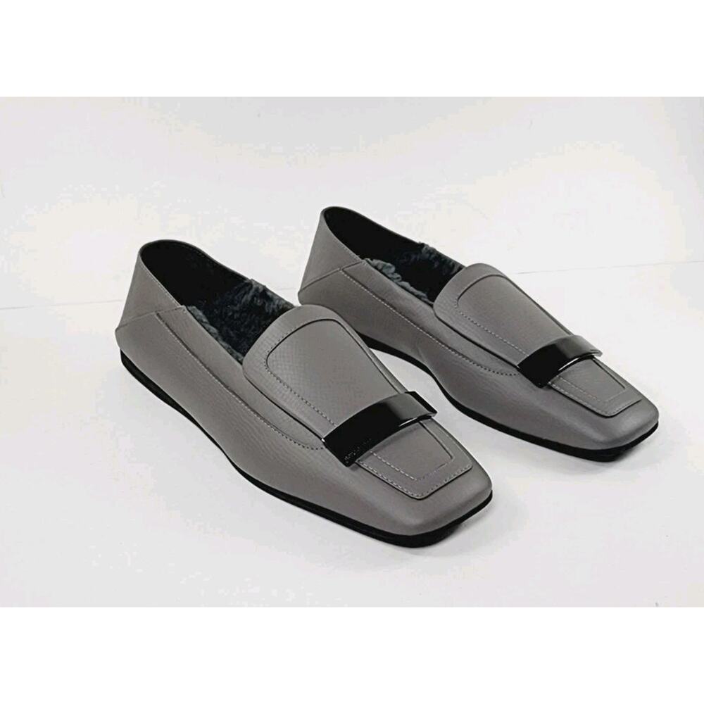 SERGIO ROSSI $895 Leather Loafer Shoes US8 UK7 EU41 Grey Logo Made in Italy